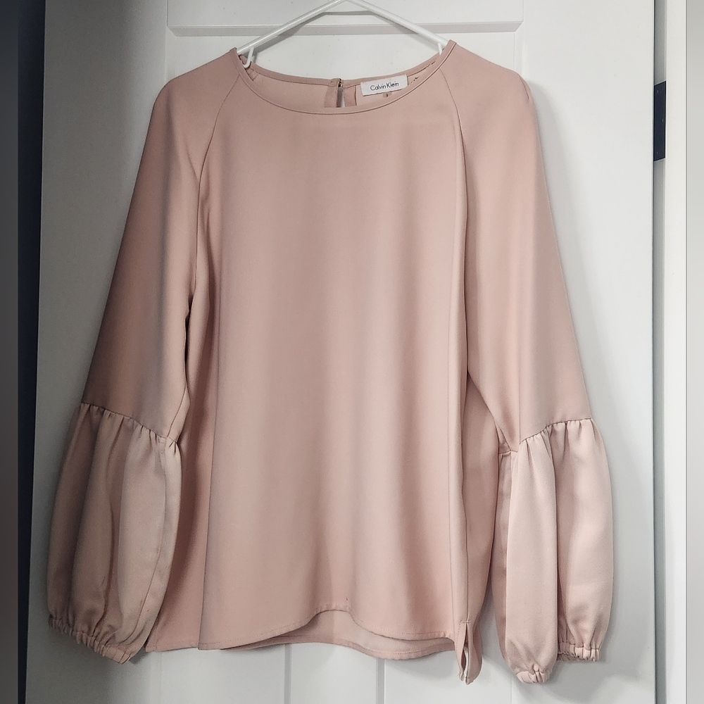 Calvin Klein Blush Pink Long Sleeve Balloon Sleeve Blouse Size L